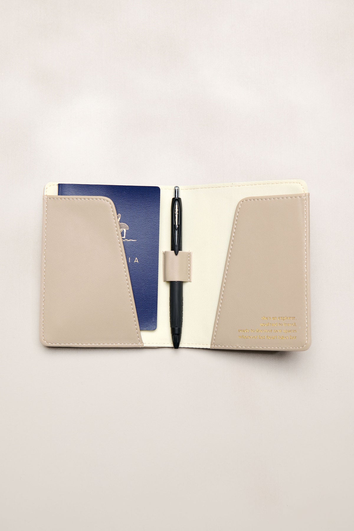 Taupe Heiych passport wallet with card slots