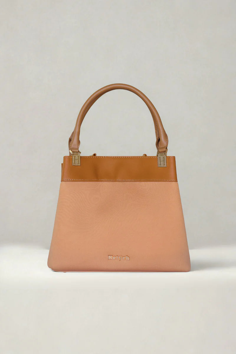 Tan tote bag with gold features