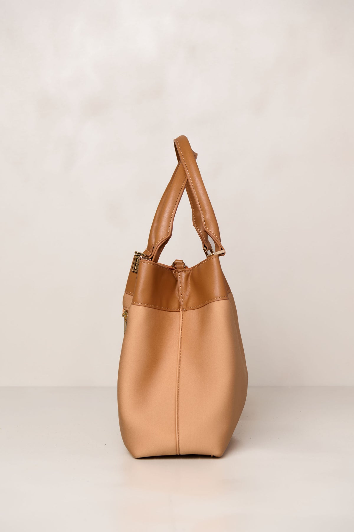 Tan neoprene bag side view